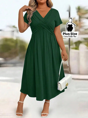 Vestido Midi com Decote V Modelagem Transpassada e Bolsos Laterais Vestido Midi com Decote V Modelagem Transpassada e