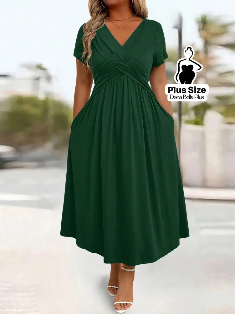Vestido Midi com Decote V Modelagem Transpassada e Bolsos Laterais Verde / G Vestido Midi com Decote V Modelagem
