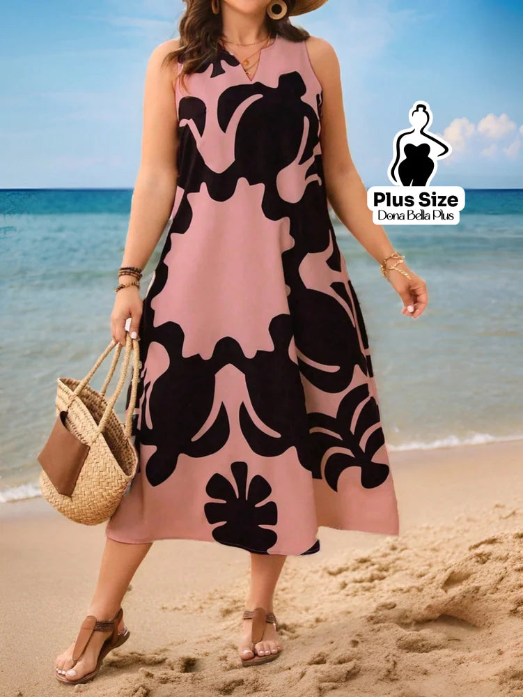 Vestido Midi Solto com Estampa Floral Marcante Rosa / G Vestido Midi Solto com Estampa Floral Marcante